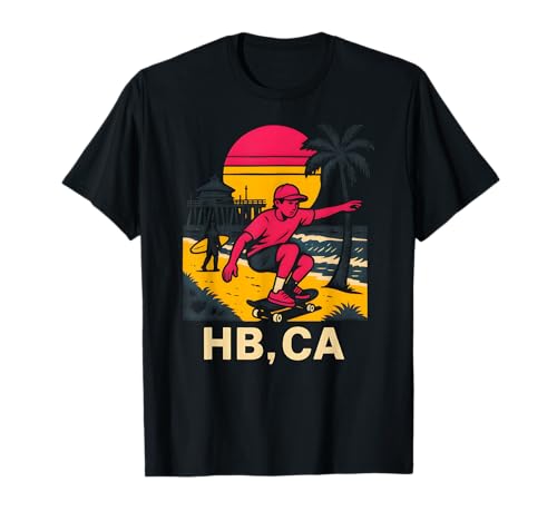 Huntington Beach HB CA Retro Herren Surfen Skateboarding T-Shirt von Surfs Up Huntington Beach Skateboarding Apparel
