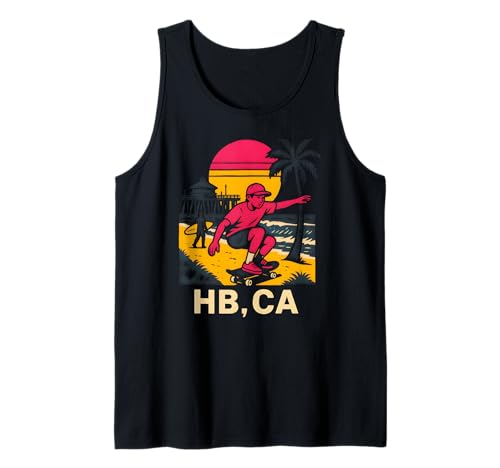 Huntington Beach HB CA Retro Herren Surfen Skateboarding Tank Top von Surfs Up Huntington Beach Skateboarding Apparel