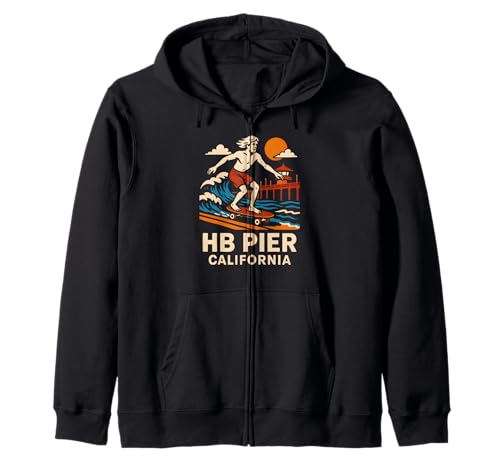 Huntington Beach Surf HB Pier California Vintage Herren Strand Kapuzenjacke von Surfs Up Huntington Beach Skateboarding Apparel