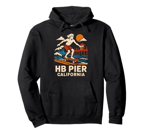 Huntington Beach Surf HB Pier California Vintage Herren Strand Pullover Hoodie von Surfs Up Huntington Beach Skateboarding Apparel