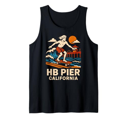 Huntington Beach Surf HB Pier California Vintage Herren Strand Tank Top von Surfs Up Huntington Beach Skateboarding Apparel