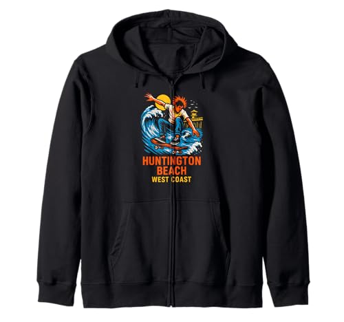Huntington Beach Surf West Coast Retro Herren Skateboarding Kapuzenjacke von Surfs Up Huntington Beach Skateboarding Apparel
