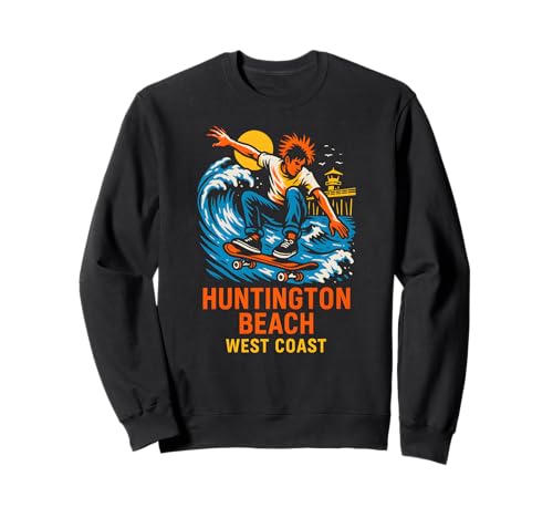 Huntington Beach Surf West Coast Retro Herren Skateboarding Sweatshirt von Surfs Up Huntington Beach Skateboarding Apparel
