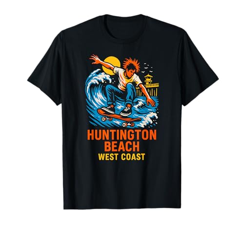 Huntington Beach Surf West Coast Retro Herren Skateboarding T-Shirt von Surfs Up Huntington Beach Skateboarding Apparel