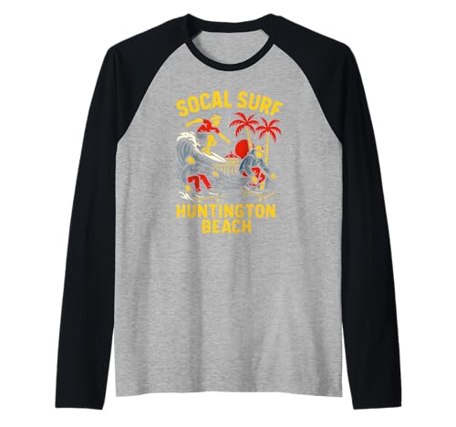 SoCal Surf Huntington Beach Vintage Herren Surfs Up Raglan von Surfs Up Huntington Beach Skateboarding Apparel