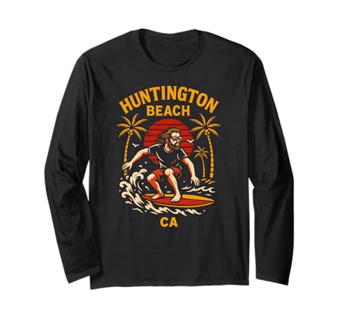 Surfer Huntington Beach CA Retro Herren Surfs Up Langarmshirt von Surfs Up Huntington Beach Skateboarding Apparel
