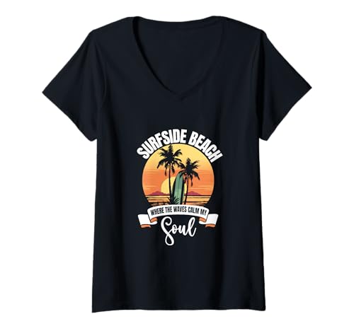 Damen Wellen - Surfside Beach T-Shirt mit V-Ausschnitt Damen Wellen - Surfside Beach T-Shirt mit V-Ausschnitt von Surfside Beach in South Carolina Designs