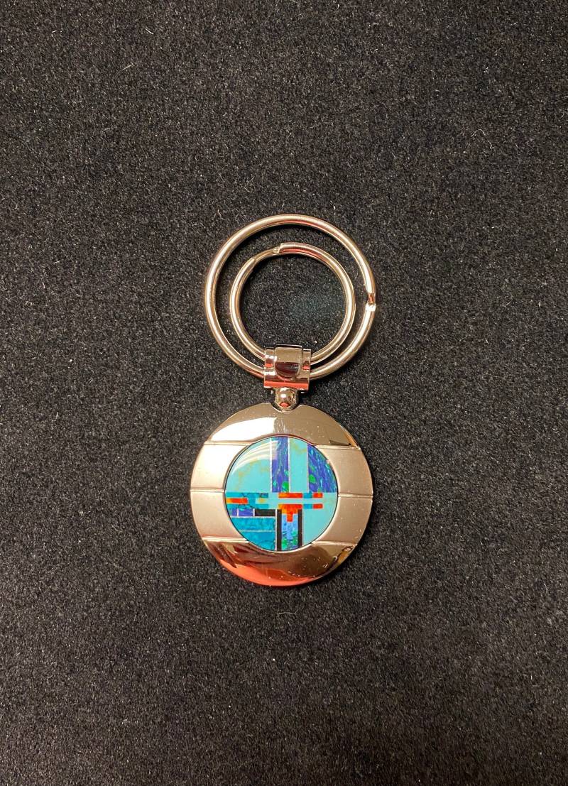 Sterling Silber Handgemachter Schlüsselanhänger | Multicolor Mit 24mm Inlay Stein von SuriSouthwest