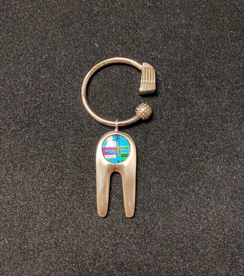 Sterling Silber Handgemachter Schlüsselanhänger | Multicolor Mit Ovalen Inlay Stein von SuriSouthwest