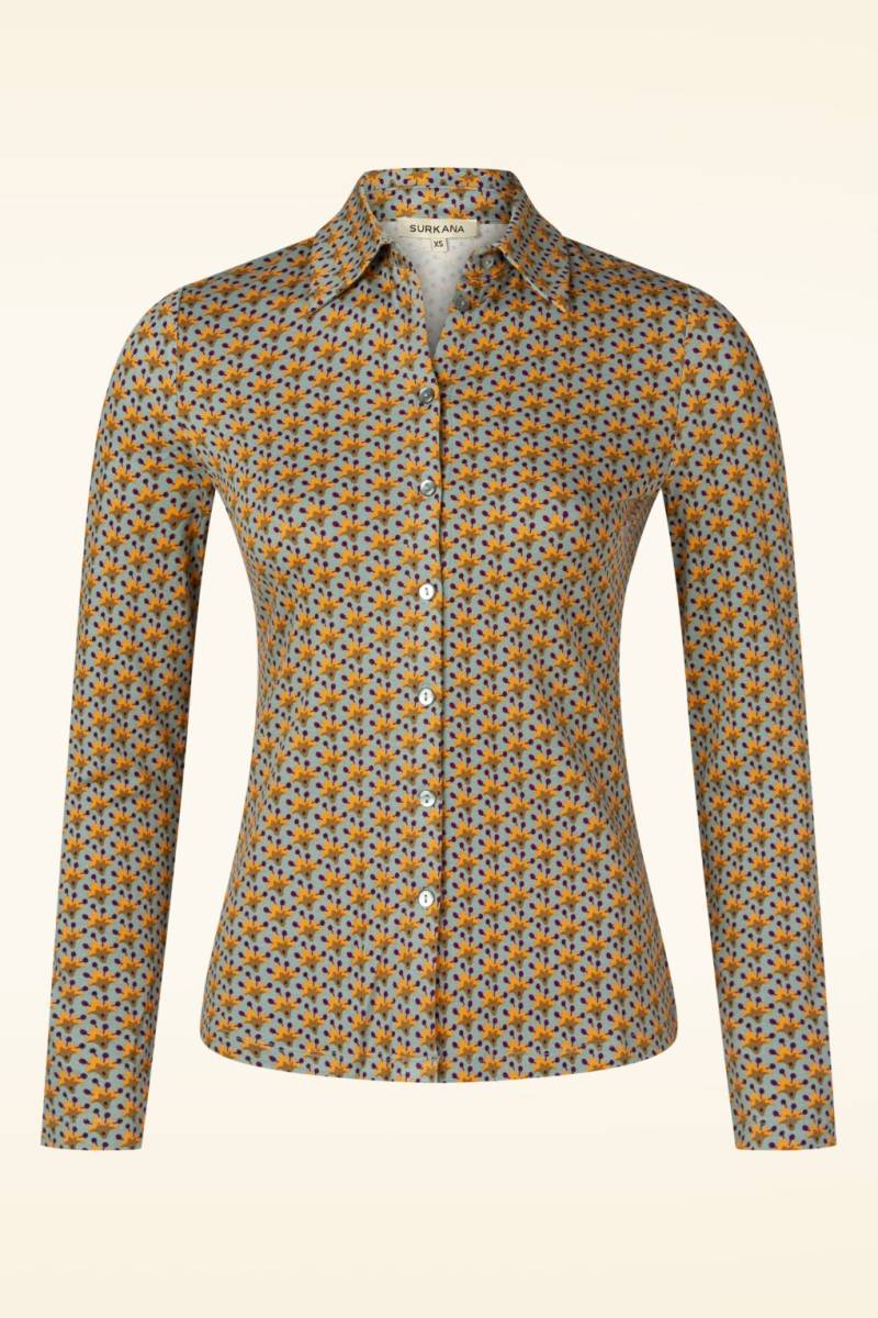 Sadie Bluse mit grafischem Muster in Hellblau. von Surkana