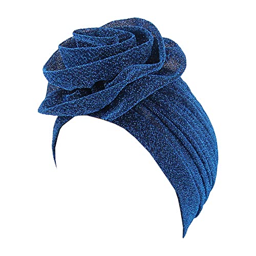 Surkat Glänzende Blume Turban Schimmer Chemo-Kappe Hairwrap Headwear Beanie Haar Schal, Saphir, Einheitsgröße von Surkat