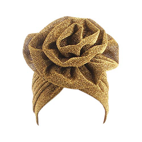 Surkat Glänzende Blume Turban Shimmer Chemo Cap Hairwrap Kopfbedeckung Beanie Haar Schal, Gold, Einheitsgröße von Surkat