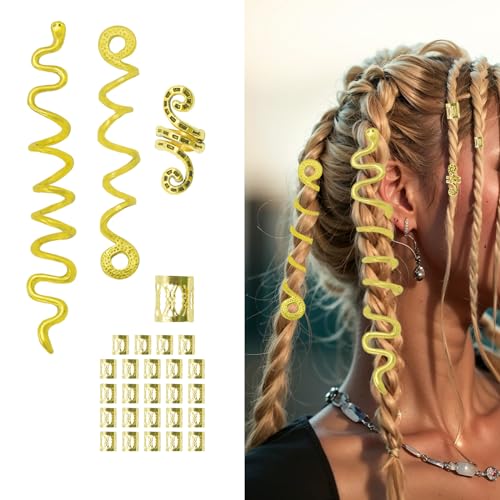 Surplex Dreadlock Schmuck Haarspiralen Clips, Haar Geflecht Ringe Perlen Manschetten Haarschmuck Dread Lock Verstellbar Metall Dreadlocks Haarschmuck Braids Haar Dreadlocks Zubehör Für Frauen Männer von Surplex