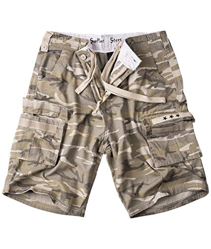 Surplus Raw Vintage Herren Cargo Shorts Stars Bermuda, Desert XXL Kurze Hose in Army Style 100% Baumwolle große Taschen mit Klettverschluss Camouflage Washed Sommerhose Outdoor Arbeit Freizeit von Surplus Raw Vintage