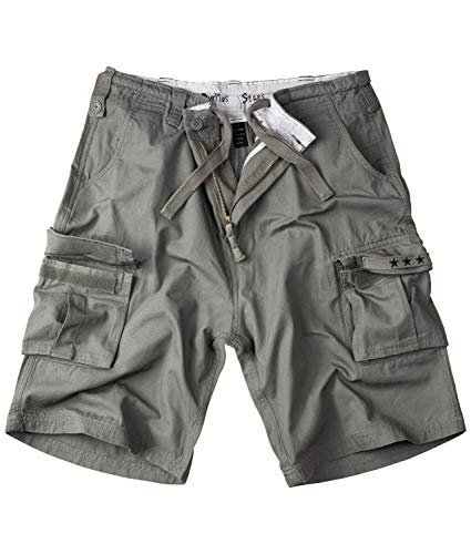 Surplus Raw Vintage Herren Cargo Shorts Stars Bermuda, Oliv Light 6XL Kurze Hose in Army Style 100% Baumwolle große Taschen Klettverschluss Camouflage Washed Sommerhose Outdoor Arbeit Freizeit von Surplus Raw Vintage