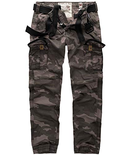 Surplus Herren Vintage Straight Fit Cargohose Premium Slimmy (L, camouflage schwarz) von Surplus Raw Vintage