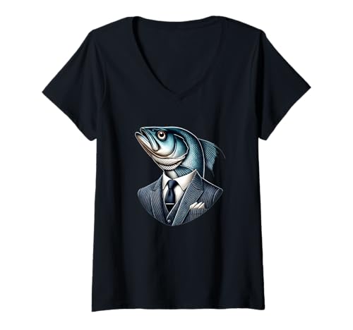Damen Surreale Fischkunst T-Shirt mit V-Ausschnitt Damen Surreale Fischkunst T-Shirt mit V-Ausschnitt von Surreal Art Fish