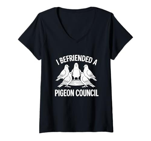 Damen Ich habe mich mit einem Taubenrat angefreundet Lustiger urbaner Humor T-Shirt mit V-Ausschnitt von Surreal City Birdwatcher Urban Absurdity Tees