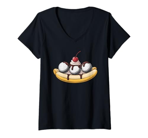 Damen Golfball Split Banana Lustiger Spieler Dessert Humor T-Shirt mit V-Ausschnitt Damen Golfball Split Banana Lustiger Spieler Dessert Humor T-Shirt mit V-Ausschnitt von Surreal Sports Snacks