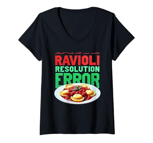 Damen Ravioli Resolution Error Lustiges Glitch Meme Design T-Shirt mit V-Ausschnitt Damen Ravioli Resolution Error Lustiges Glitch Meme Design T-Shirt mit V-Ausschnitt von Surrealer Internet Humor für Meme- und Tech-Fans
