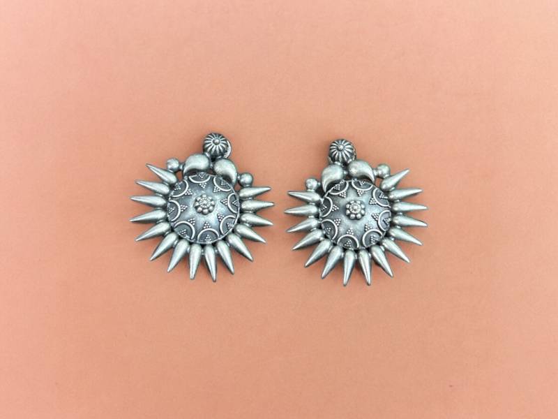 Sonne Ohrstecker, Solide 925 Sterling Silber Ohrstecker Zurück Drücken, Oxidierte Ohrringe, Vintage Stil Schmuck Geschenk Für Sie von SurrekhaCollections