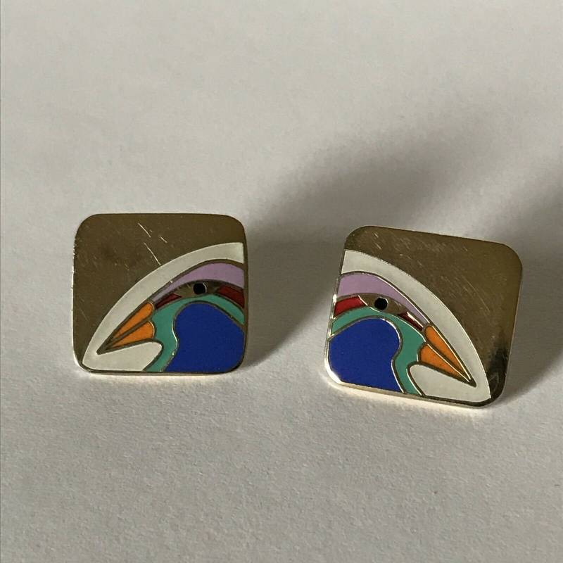Laurel Burch Ohrringe Tori-Mon Birds Square Cloisonne Ohrstecker Post Style Vintage Schmuck 1980Er Jahre Edelstahl Laurel Burch Ohrringe Tori-Mon Birds Square Cloisonne Ohrstecker Post Style Vintage Schmuck 1980Er Jahre Edelstahl von SurrenderDorothy