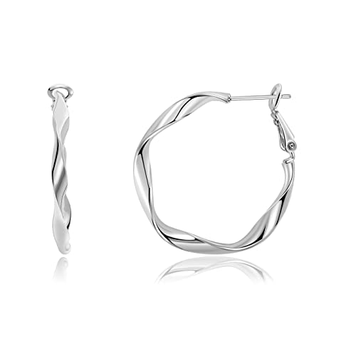 Surrounded Forest Sterling Silber Creolen Weiß Gold Überzogene Ohrringe für Frauen 30mm von Surrounded Forest