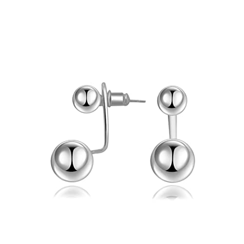 Surrounded Forest Weißgoldkugelohrringe doppelkugelige Hülsenohrringe für Frauen und Mädchen Vorder- und Rückseite 2 in 1 Steckerohrringe von Surrounded Forest