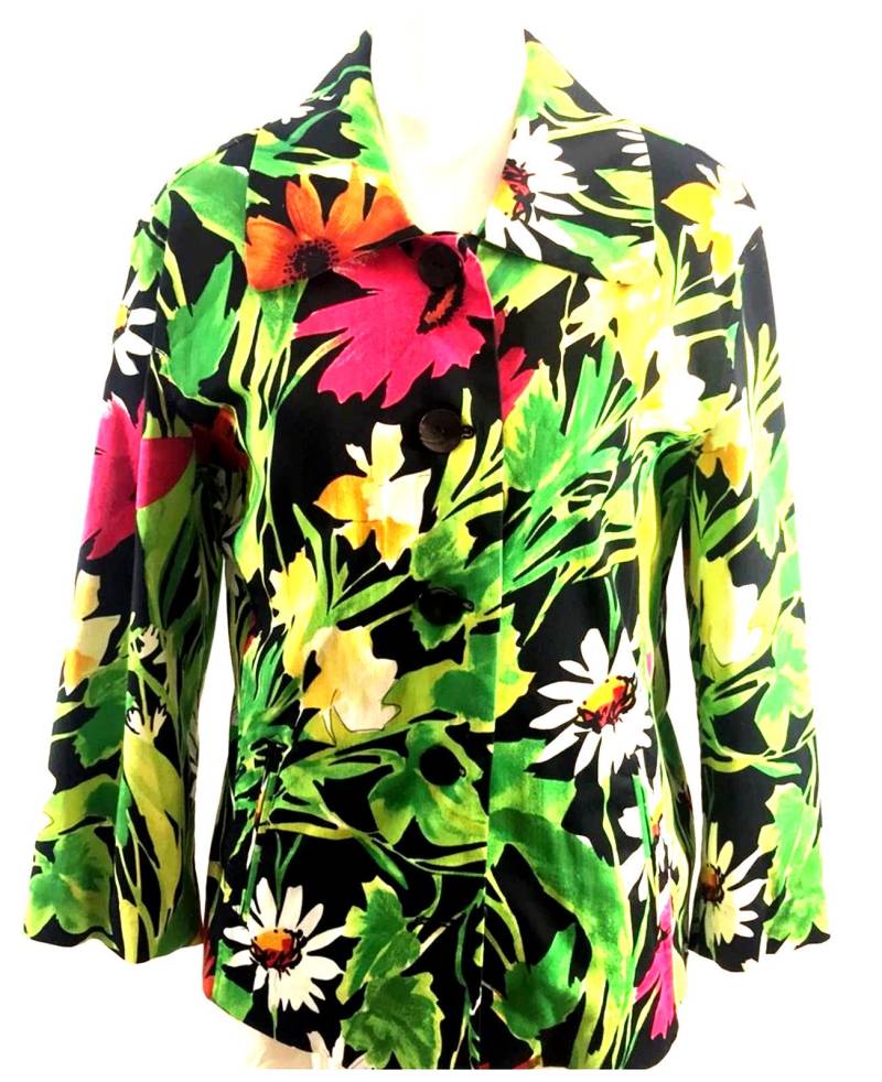 Chicos Daisy Print Unstrukturierter Blazer in Schwarz, Gelb & Rot Gr. 2 von SurroundedbyVintage