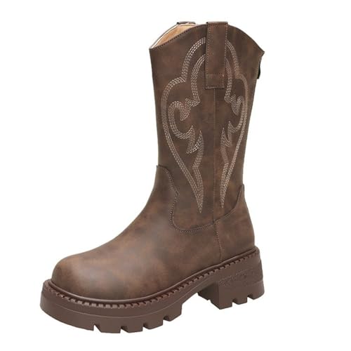 Chelsea Boots Damen Winterschuhe Mit Reissverschluss Winter Stiefeletten Absatz Lederstiefel Kaffee Gelb EU35-41 von Surttan