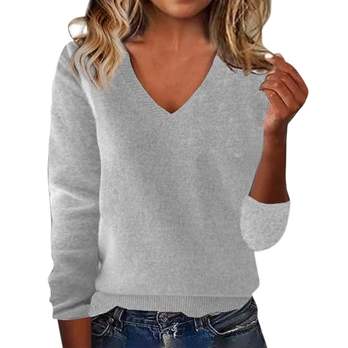 Damen Pullover Elegant Merinowolle Strickpullover Locker Rundhals/v-Ausschnitt Longshirt Gestrickter Sweater Warm Winterpullover Autumn Winter Strick Unterhemd Damenpullover von Surttan