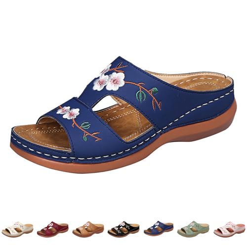 Damen Sandalen， Strand Meer Elegant Pantoletten Orthopädische Hausschuhe Keilabsatz Schuhe Sommer Sandaletten Bohemian Atmungsaktive Sommerschuhe Bequem Sandalen Weite Slides von Surttan
