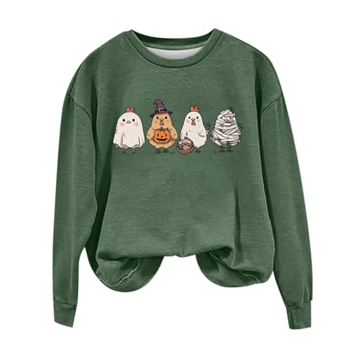 Halloween Pullover Damen Pumpkin Geist Druck Sweatershirt Rundhals Pulli Oversized Lustige Casual Lustig Oberteil Autumn Winter Frauen Langarm Bluse Tops Teenager Mädchen Shirt Sweater S-XXL von Surttan