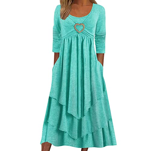 Kleid Grosse Grössen Damen Luftig Kleid Leicht Damenkleid Elegante Leinenkleider a Linie Basic Freizeitkleid Vintage Dress Klassisch Kleider Sommer Dresses Sommerkleider von Surttan