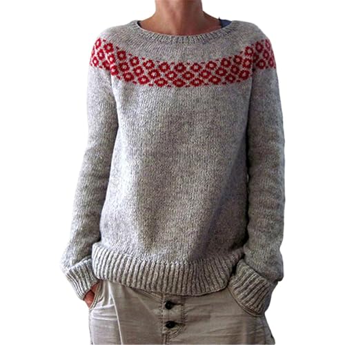 Surttan Norweger Pullover Damen Winter Warm Pullover Winterpullover Elegant Rundhals Langarm Bunte Strickpullover Casual mit Aufdruck Gestrickte Pulli Mode Bequem Oversize Wollpullover Fleecepullover von Surttan