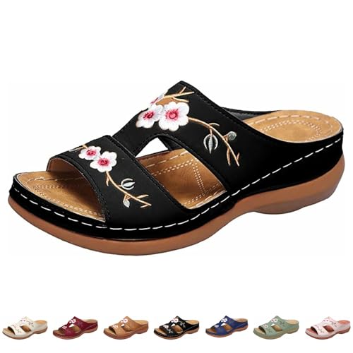 Orthopädische Sandalen Damen， Strand Meer Weite Pantoletten Sommer Sandaletten Bequem Sommerschuhe Keilabsatz Sandalen Atmungsaktive Orthopädische Schuhe Bohemian Hausschuhe Elegant Slides von Surttan