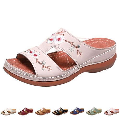 Orthopädische Sandalen Damen， Strand Meer Weite Pantoletten Sommer Sandaletten Bequem Sommerschuhe Keilabsatz Sandalen Atmungsaktive Orthopädische Schuhe Bohemian Hausschuhe Elegant Slides von Surttan