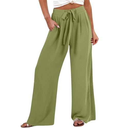 Surttan Sommerhose Damen Leichte Große Größe Boho Freizeit Hose Lang Locker Sommer Strandhose Elegant Weitem Bein Hosen Weich Bequem Stoffhose Leicht Strandhosen mit Kordelzug Gerade Hose für Frauen von Surttan