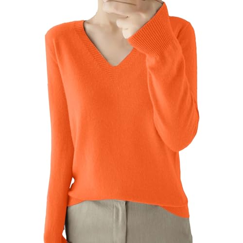 Oversize Pullover Damen Strick Winter Pulli Pullover V-Ausschnitt Elegant Einfarbig Strickpulli Baumwolle Grobstrick Winterpullover Warm Wollpullover Casual Lose Cashmere Pullover Gestrickter Sweater von Surttan