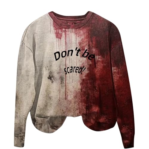 Pullover Damen Halloween Langarmshirt Blutiges Druck I'm Fine Langarm Pullover I´m Ok Blood Halloween Kostüm Locker Pulli Winter Oberteile Mit Rundhals Hemd Ohne Kapuze Party Festlich Kleidung von Surttan