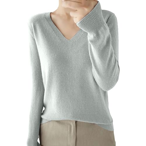 Pullover Weinrot Damen Winter Pulli Pullover V-Ausschnitt Elegant Einfarbig Strickpulli Baumwolle Grobstrick Winterpullover Warm Wollpullover Casual Lose Cashmere Pullover Gestrickter Sweater von Surttan