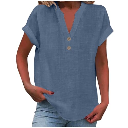 Retourenkauf Angebote,Leinenbluse Damen Elegante Kurzarm Baumwolle Leinen Tshirt Leinenshirt Oversized Lässiges Musselin Oberteile Button Down Hemdbluse Tunika Top Sommer von Surttan