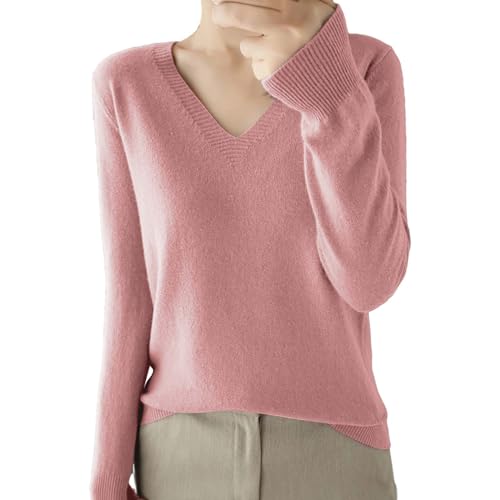 Rippshirt Damen Langarm Winter Pulli Pullover V-Ausschnitt Elegant Einfarbig Strickpulli Baumwolle Grobstrick Winterpullover Warm Wollpullover Casual Lose Cashmere Pullover Gestrickter Sweater von Surttan