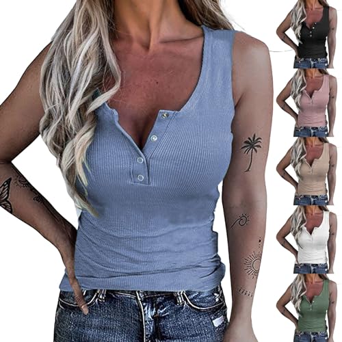 Sale,Tanktop Damen Baumwolle Damen Tank Top mit Integriertem BH Ärmellos Tanktops Sommer T Shirt Basic Oberteile Blusentop Lässige Top von Surttan