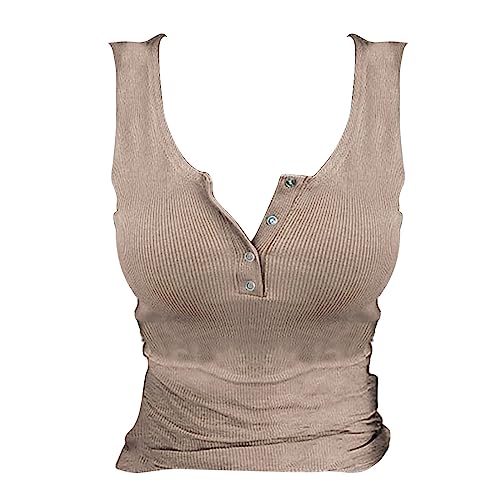 Sale,Tanktop Damen Baumwolle Damen Tank Top mit Integriertem BH Ärmellos Tanktops Sommer T Shirt Basic Oberteile Blusentop Lässige Top von Surttan