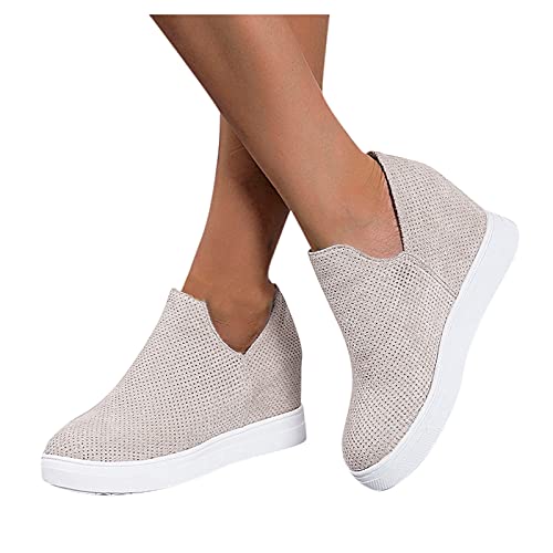 Schuhe Damen Frühling 2022 Mesh Atmungsaktiv Sportschuhe Wedge Plattform Freizeitschuhe Unsichtbar Höhe Erhöhung Turnschuhe Bequem Slip On Sneaker Leichte Plateauschuhe Keilschuhe Freizeitschuhe von Surttan
