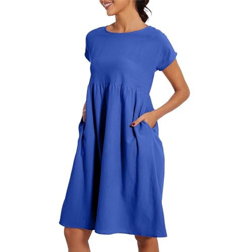 Sommerkleid Damen Leicht Und Luftig Leinenkleid Kurzarm Strandkleid Rundhalsausschnitt Freizeitkleid Mit Taschen Musselin Kleid Midikleid Einfarbig Große Größen S-5XL Sommerkleid Damen Leicht Und Luftig Leinenkleid Kurzarm Strandkleid Rundhalsausschnitt Freizeitkleid Mit Taschen Musselin Kleid Midikleid Einfarbig Große Größen S-5XL von Surttan