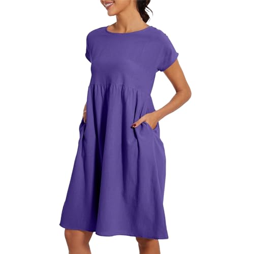 Sommerkleid Damen Leicht Und Luftig Leinenkleid Kurzarm Strandkleid Rundhalsausschnitt Freizeitkleid Mit Taschen Musselin Kleid Midikleid Einfarbig Große Größen S-5XL Sommerkleid Damen Leicht Und Luftig Leinenkleid Kurzarm Strandkleid Rundhalsausschnitt Freizeitkleid Mit Taschen Musselin Kleid Midikleid Einfarbig Große Größen S-5XL von Surttan