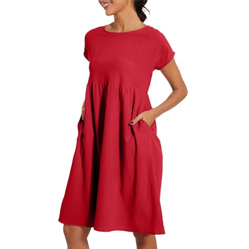 Sommerkleid Damen Leicht Und Luftig Leinenkleid Kurzarm Strandkleid Rundhalsausschnitt Freizeitkleid Mit Taschen Musselin Kleid Midikleid Einfarbig Große Größen S-5XL Sommerkleid Damen Leicht Und Luftig Leinenkleid Kurzarm Strandkleid Rundhalsausschnitt Freizeitkleid Mit Taschen Musselin Kleid Midikleid Einfarbig Große Größen S-5XL von Surttan
