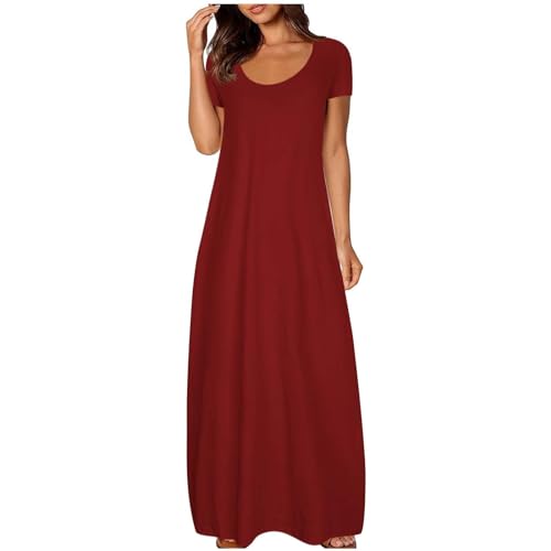 Sommerkleider Damen Atmungsaktiv Frühlingskleider Kurzarm Sommerkleider Klassisch Leinenkleider Elegante Sommer Freizeitkleider Leicht Strandkleid Große Größen Dresses Einfarbig Dress Frühlingskleid von Surttan